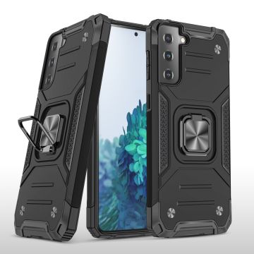 Samsung S21 Plus Hoesje - Heavy Duty Armor hoesje Zwart - Galaxy S21 Plus silicone TPU hybride hoesje Kickstand ringhouder met Magnetisch Auto Mount