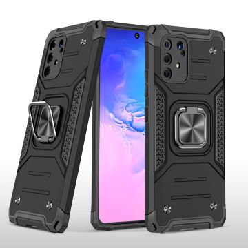 Samsung S10 Lite 2020 Hoesje - Heavy Duty Armor hoesje Zwart - Galaxy S10 Lite / A91 silicone TPU hybride hoesje Kickstand ringhouder met Magnetisch Auto Mount