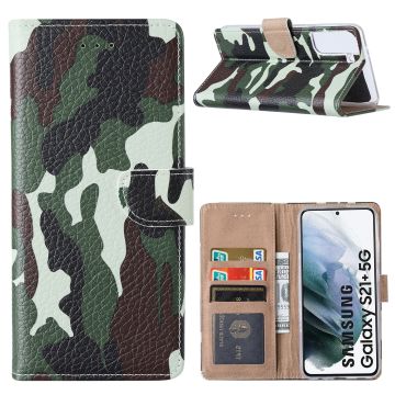 Samsung S21 Plus Hoesje Camouflage Legerprint - Samsung Galaxy S21 Plus 5G Boekcase / Portemonnee Hoesje - Camouflage Legerprint hoesje Samsung S21 Plus