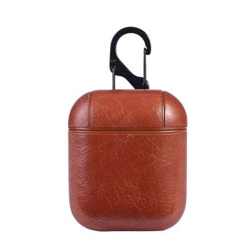 Ntech Bruin Kuntsleer Airpods Hoesje Siliconen Case Met sleutelhanger voor Apple Airpods