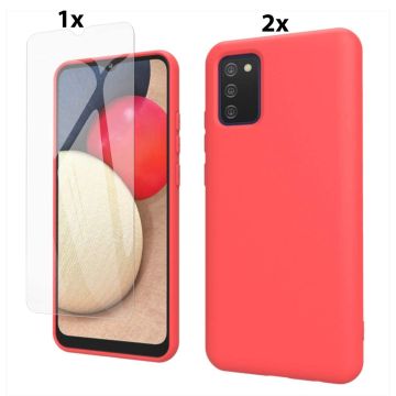 Samsung Galaxy A02s Hoesje Soft Nano Silicone Backcover Gel Rood Met 2x Glazen Screenprotector
