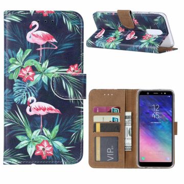 Ntech Samsung Galaxy A6+ Plus (2018) Flamingo Boek hoesje met Pasjesruimte