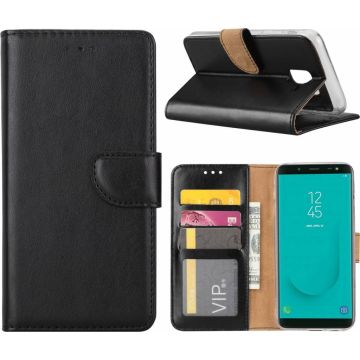 Ntech Samsung Galaxy J6 (2018) case Zwart Portemonnee hoesje met opbergvakjes
