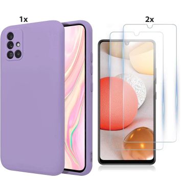 Samsung Galaxy A52 Hoesje Soft Nano Silicone Backcover Gel Lavendel Paars Met 2x Glazen Screenprotector