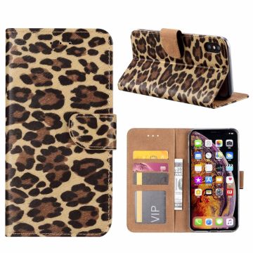 iPhone Xs Max Luipaard Design Booktype Kunstleer Hoesje Met Pasjesruimte