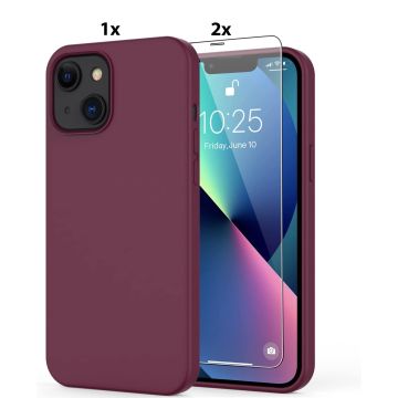 Hoesje Geschikt voor iPhone 12 Mini Soft Nano siliconen Gel Bordeaux Rood Hoesje Met 2X Glazen screenprotector