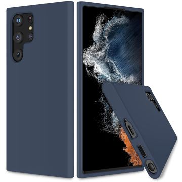 Samsung S22 Ultra Hoesje Silicone Backcover Navy - Samsung Galaxy S22 Ultra hoesje Siliconen soft liquid - Samsung S22 Ultra case - hoesje Samsung S22 Ultra