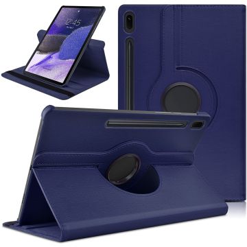 Samsung Tab S8 Plus hoes Draaibare Book Case Cover Donker Blauw - Samsung Galaxy Tab S8 Plus hoesje 2022/ Tab S7 FE 2021/Tab S7 Plus 2020 hoesje -Tablet Hoes 12.4 Inch