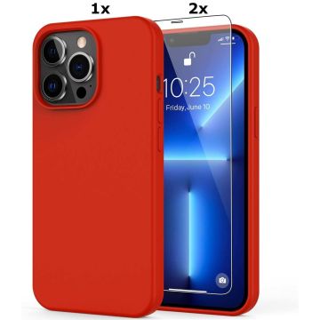Hoesje Geschikt voor iPhone 13 Soft Nano siliconen Gel Rood Hoesje Met 2X Glazen screenprotector