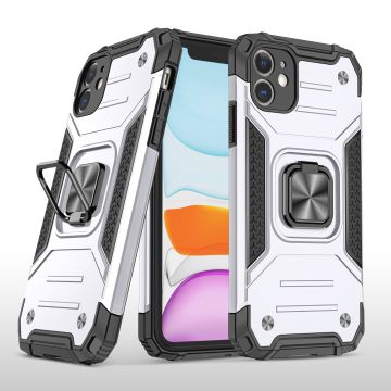 Hoesje Geschikt voor iPhone 11 Pro - Heavy Duty Armor hoesje Met Kickstand ringhouder – Zilver