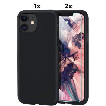 Hoesje Geschikt voor iPhone 11 Pro Hoesje Soft Nano Silicone Backcover Gel Zwart Met 2x Glazen screenprotector