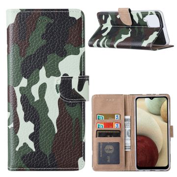 Samsung A12 Hoesje Camouflage Legerprint - Galaxy A12 5G Boek Hoesje / Portemonnee cover - Camouflage hoesje Samsung A12
