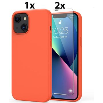 Hoesje Geschikt voor iPhone 11 Pro Hoesje Soft Nano Silicone Backcover Gel Oranje Met 2x Glazen screenprotector