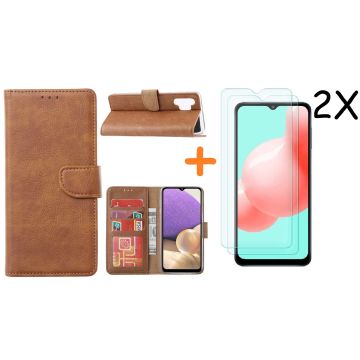 Samsung A32 hoesje bookcase Bruin - Galaxy A32 4G hoesje portemonnee wallet case - A32 book case hoes cover - Galaxyt A32 4G screenprotector / 2X tempered glass