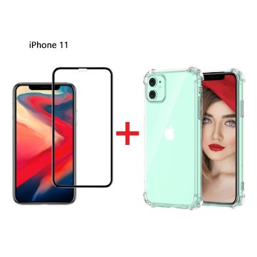 Hoesje Geschikt voor iPhone 11 Screenprotector Zwart + Anti-Shock Hoesje