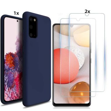 Samsung Galaxy S20 Hoesje Soft Nano Silicone Backcover Gel Navy Blauw Met 2x Glazen Screenprotector