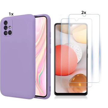 Samsung Galaxy A51 Hoesje Soft Nano Silicone Backcover Gel Lila Paars Met 2x Glazen Screenprotector