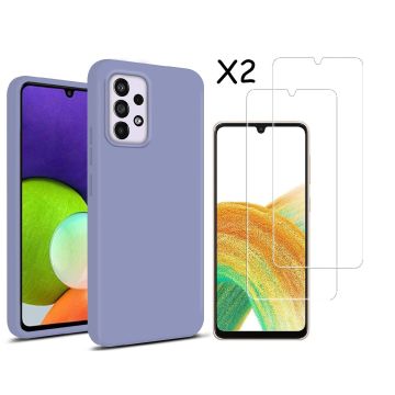 Samsung A33 hoesje silicone soft cover Lila - Samsung Galaxy A33 5G Silicone colour hoesje - Galaxy A33 case Liquid Nano Silicone cover - A33 Screenprotector 2 pack