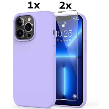 Hoesje Geschikt voor iPhone 13 Pro Max Soft Nano siliconen Gel Lila Paars Hoesje Met 2X Glazen screenprotector