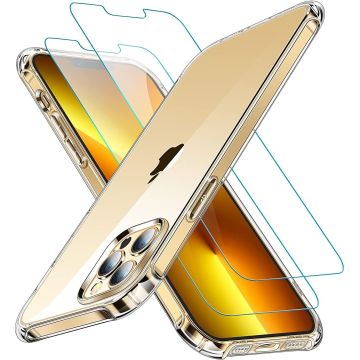 Hoesje Geschikt voor iPhone 13 Pro Max hoesje transparant case siliconen - hoesjes Hoesje Geschikt voor iPhone 13 Pro Max Silicone anti shock cover - 2x Hoesje Geschikt voor iPhone 13 Pro Max Screenprotector