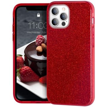 oTronica TPU Backcover voor Apple iiPhone 13 Pro Max glitter hoesje - Rood