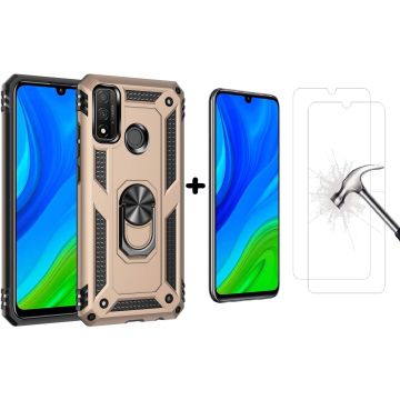 Huawei P smart 2020 Hoesje Ring Houder Armor backcover + 2x Screenprotector - Goud