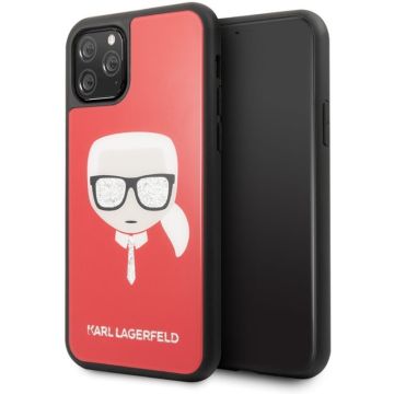 Apple iPhone 11 Pro Rood Karl Lagerfeld Backcover hoesje Glitter - Double Layers - KLHCN58DLHRE