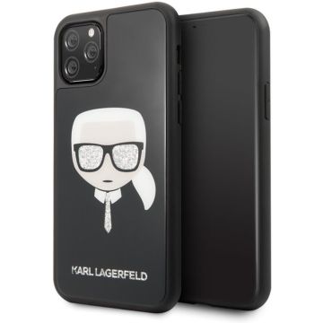 Apple iPhone 11 Pro Zwart Karl Lagerfeld Backcover hoesje Glitter - Double Layers - KLHCN58DLHBK