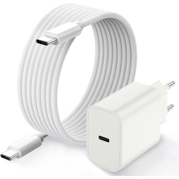 USB C Adapter met USB C naar USB C kabel 1M - 20W - oplaad stekker - snellader