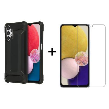 Ntech Hoesje Geschikt Voor Samsung Galaxy A13 4G hoesje - Met Screenprotector Rugged Armor Hoesje - Shockproof case - Zwart