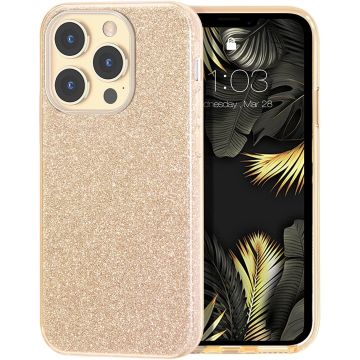 Hoesje Geschikt voor iPhone 13 Mini Hoesje Glitters Siliconen Goud - Glitter Hoesje Geschikt voor iPhone 13 Mini hoesje TPU Case - Cover