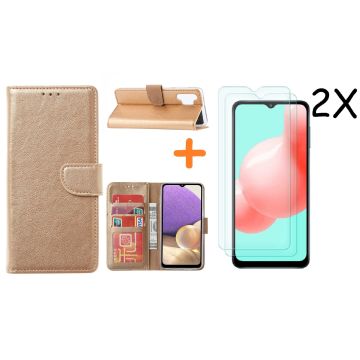 Samsung A32 hoesje bookcase Goud - Galaxy A32 4G hoesje portemonnee wallet case - A32 book case hoes cover - Galaxyt A32 4G screenprotector / 2X tempered glass