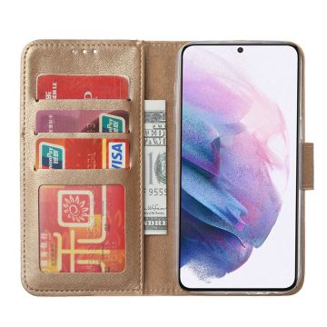Samsung S21 hoesje bookcase Goud - Samsung Galaxy s21 hoesje bookcase wallet case portemonnee book case hoes cover hoesjes met 2 stuks Screenprotector