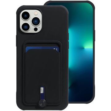 Hoesje Geschikt voor iPhone 13 Pro Max Met pasjehouder – siliconen backcover – Zwart