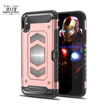 Ntech hoesje Geschikt voor iPhone Xs Max Luxe Armor Case met Pashouder - Rosegoud