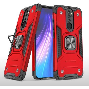 Xiaomi Redmi Note 8 Pro Hoesje - Heavy Duty Armor hoesje Rood - Redmi Note 8 Pro silicone TPU 360-Degree hybride hoesje Kickstand ringhouder met Magnetisch Auto Mount
