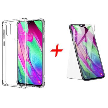 Ntech Samsung Galaxy A40 Anti Shock Back hoesje + Glazen Screenprotector