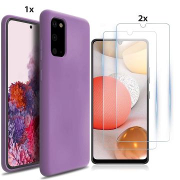 Samsung Galaxy S20 Hoesje Soft Nano Silicone Backcover Gel Lavendel Paars Met 2x Glazen Screenprotector