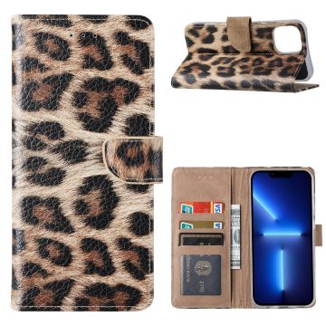 Hoesje Geschikt voor iPhone 13 Mini Hoesje Luipaard - Hoesje Geschikt voor iPhone 13 Mini Boek Hoesje / Portemonnee cover - Luipaard Hoesje Geschikt voor iPhone 13 Mini
