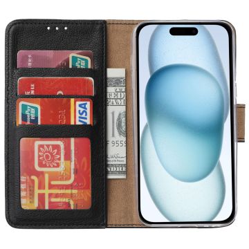 Hoesje Geschikt voor iPhone 15 Plus hoesje bookcase met 2x screenprotector – Zwart