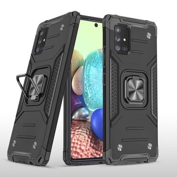 Samsung A71 Hoesje - Heavy Duty Armor hoesje Zwart - Galaxy A71 4G silicone TPU hybride hoesje Kickstand ringhouder met Magnetisch Auto Mount