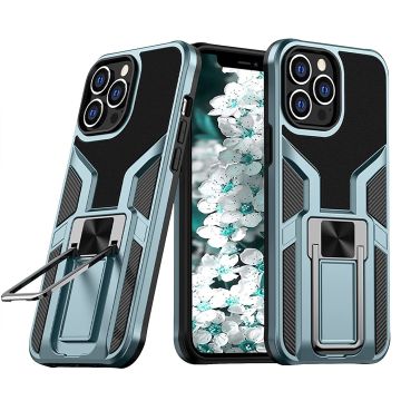 Hoesje Geschikt voor iPhone 13 hoesje – Schokbestendig Ultra Slim Soft TPU Cover met kicktand Ringhouder – cyan