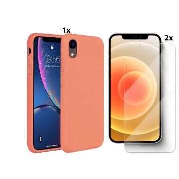 Hoesje Geschikt voor iPhone XR Soft Nano siliconen Gel Fluo Roze Hoesje Met 2X Glazen screenprotector