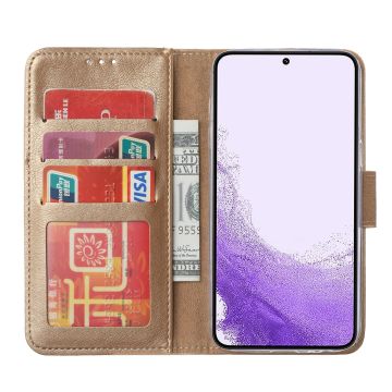 Hoesje Geschikt Voor Samsung Galaxy S23 Hoesje met Pasjeshouder - bookcase – Met 2x Screenprotector / gehard glas – Goud