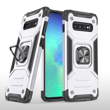 Samsung S10 Hoesje - Heavy Duty Armor hoesje Zliver - Galaxy S10 silicone TPU 360-Degree hybride hoesje Kickstand ringhouder met Magnetisch Auto Mount