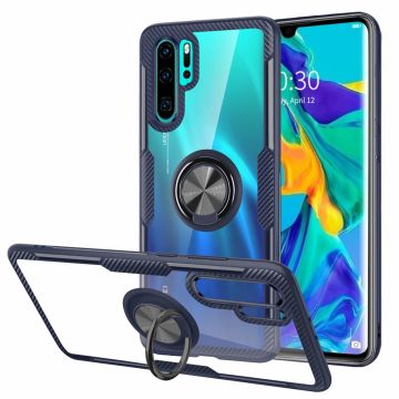Ntech Huawei P30 Pro Luxe TPU Back Cover Met Metale Ring houder - Blauw