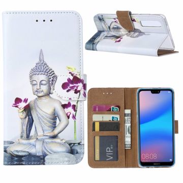 Ntech Huawei P30 Boeddha & Bloem Design Boek hoesje met pasjesruimte