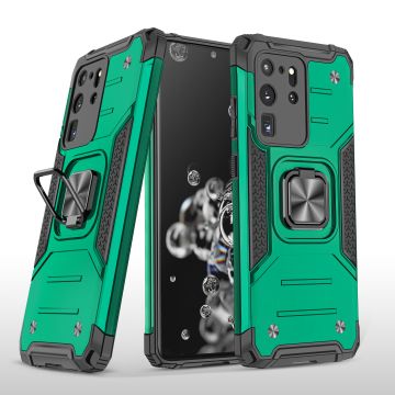 Samsung S20 Ultra Hoesje - Heavy Duty Armor hoesje Groen - Galaxy S20 Ultra silicone TPU hybride hoesje Kickstand ringhouder met Magnetisch Auto Mount