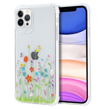Siliconen Hoesje met bloemenprint Geschikt voor iPhone 12 Mini Bloemenveld met vlinder Transparant
