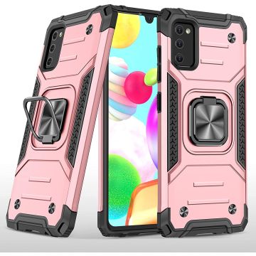 Samsung A41 Hoesje - Heavy Duty Armor hoesje Rose Goud - Galaxy A41 silicone TPU 360-Degree hybride hoesje Kickstand ringhouder met Magnetisch Auto Mount